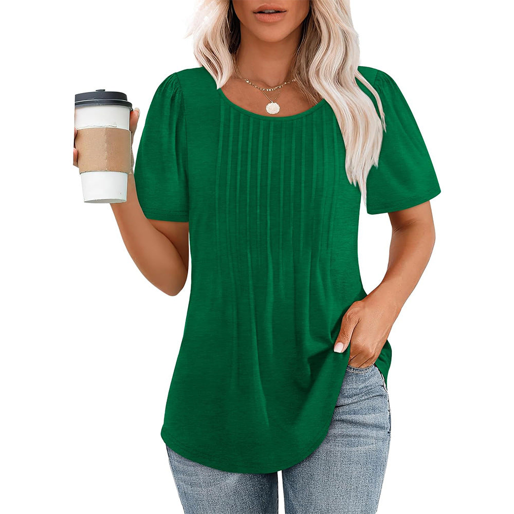 Camicia Plissé Donna Girocollo Stile Casual