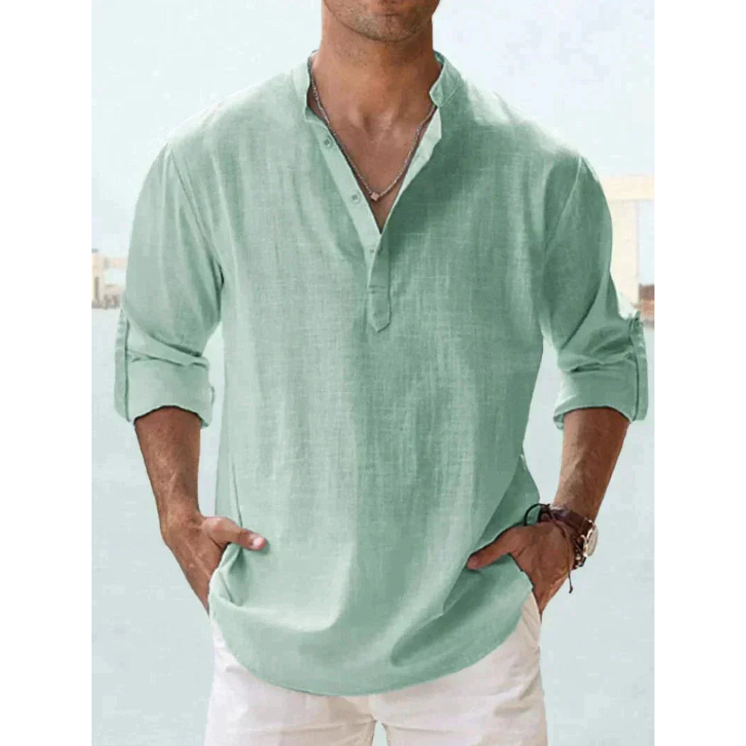 Camicia Uomo Manica Lunga Colletto Coreano