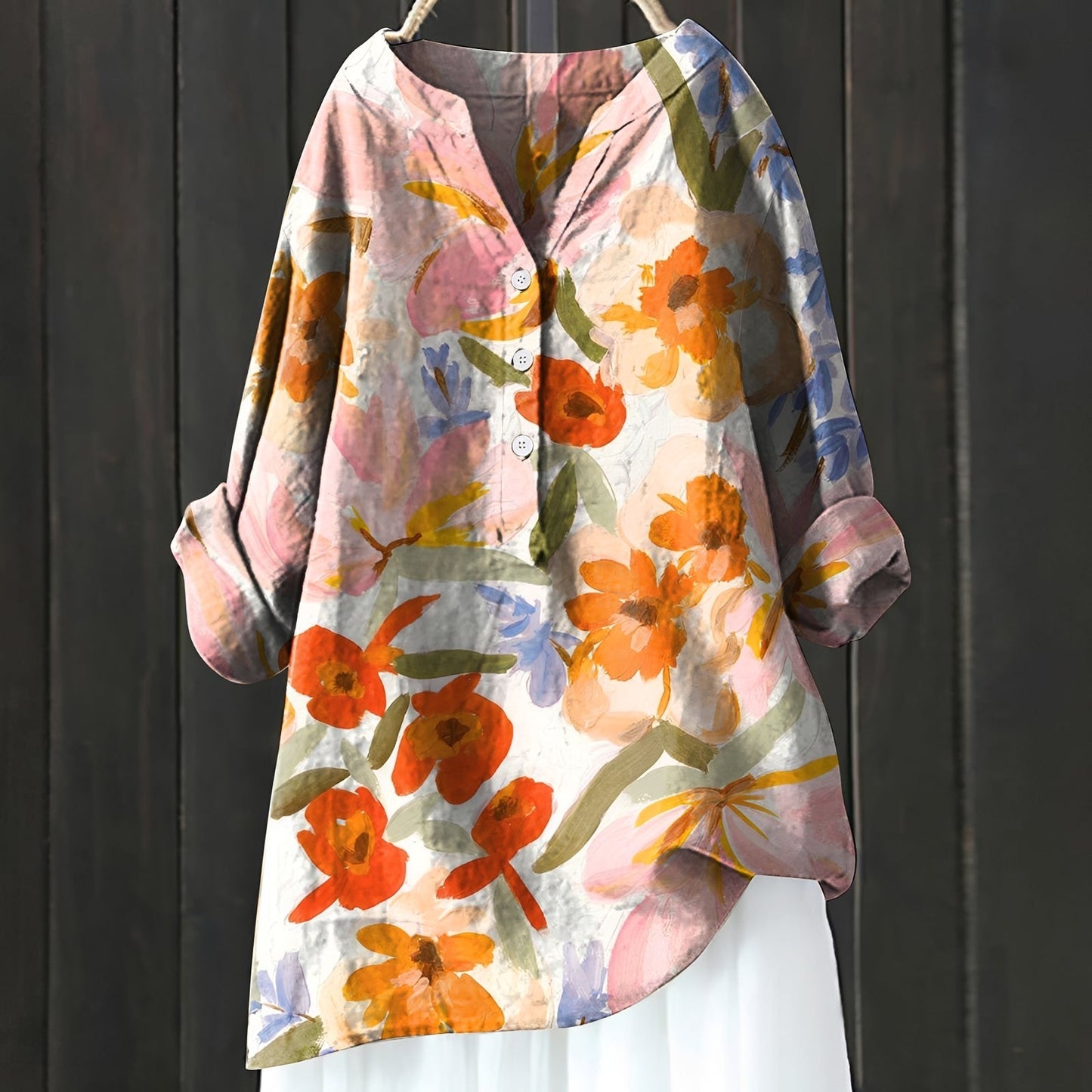 Camicia Donna con Mezza Patta a Fiori Stile Elegante