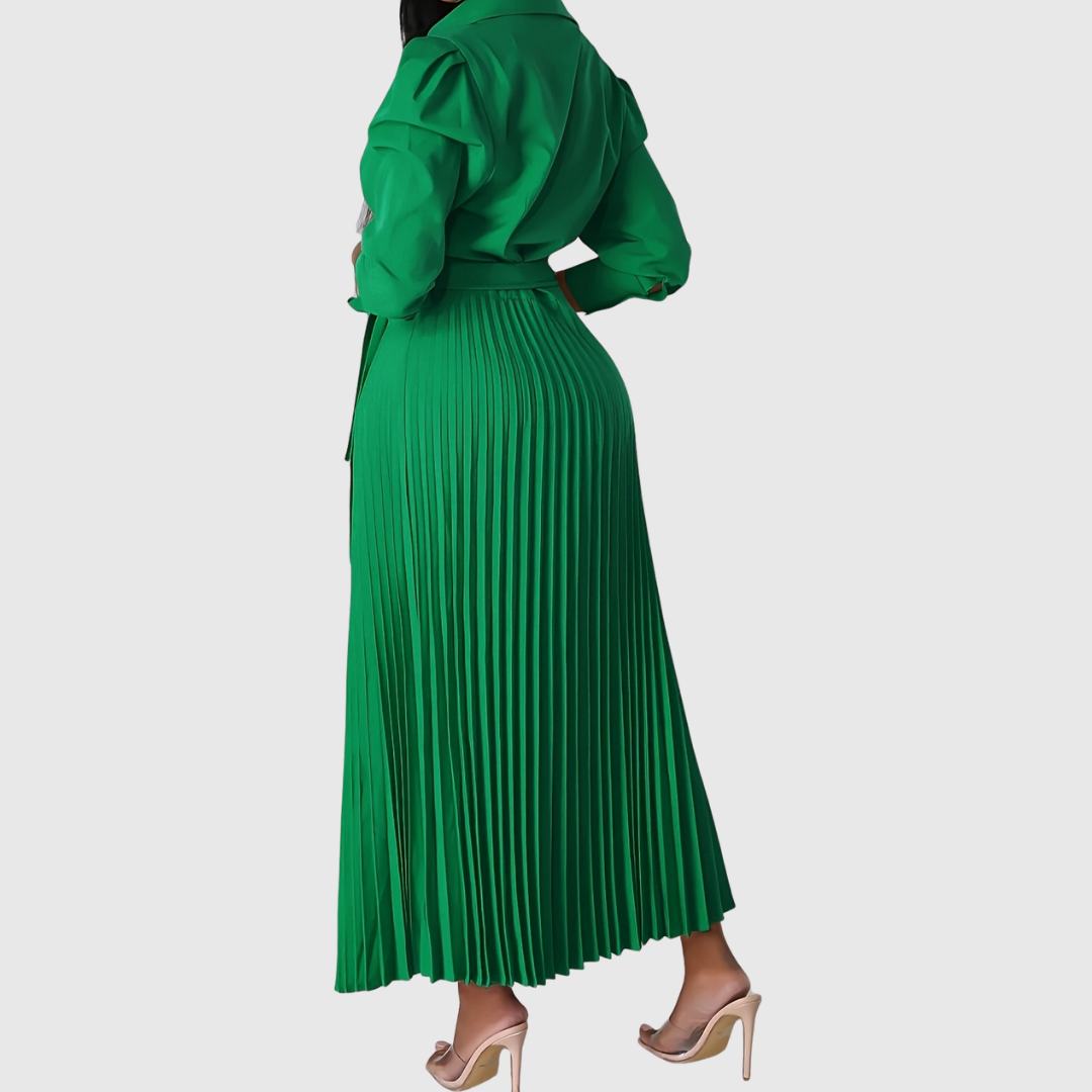 Abito Midi Donna Scollo a V Dettaglio Plissé