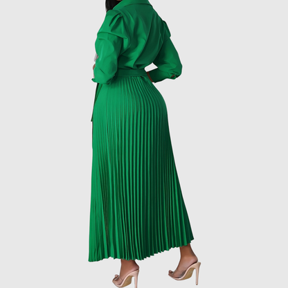 Abito Midi Donna Scollo a V Dettaglio Plissé