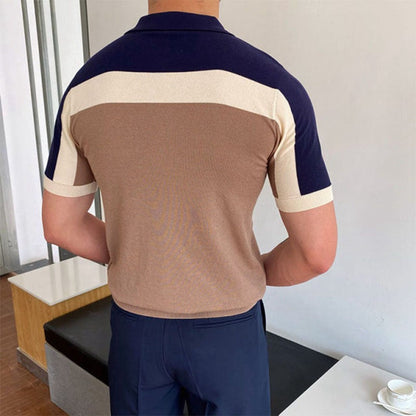 Polo Uomo Cotone Color Block Bottoni Classica