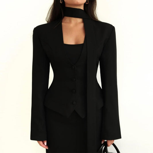 Blazer Donna Manica Lunga con Sciarpa Elegante - Brentozzi