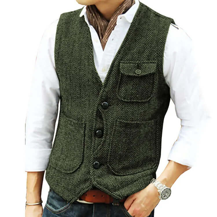 Gilet Uomo Effetto Cashmere Chiusura Singola Elegante