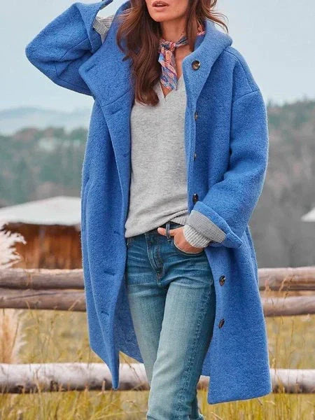 Cappotto Donna Lungo Lana Bottoni Design Elegante