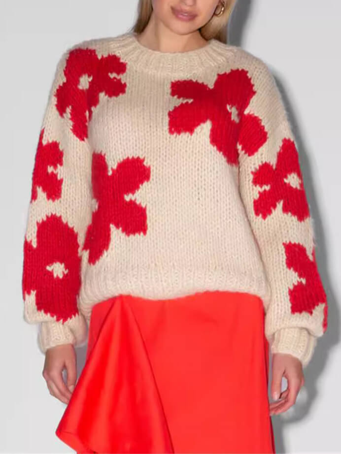 Maglione Unisex Girocollo con Motivo Floreale