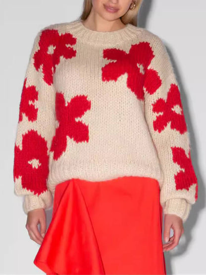 Maglione Unisex Girocollo con Motivo Floreale