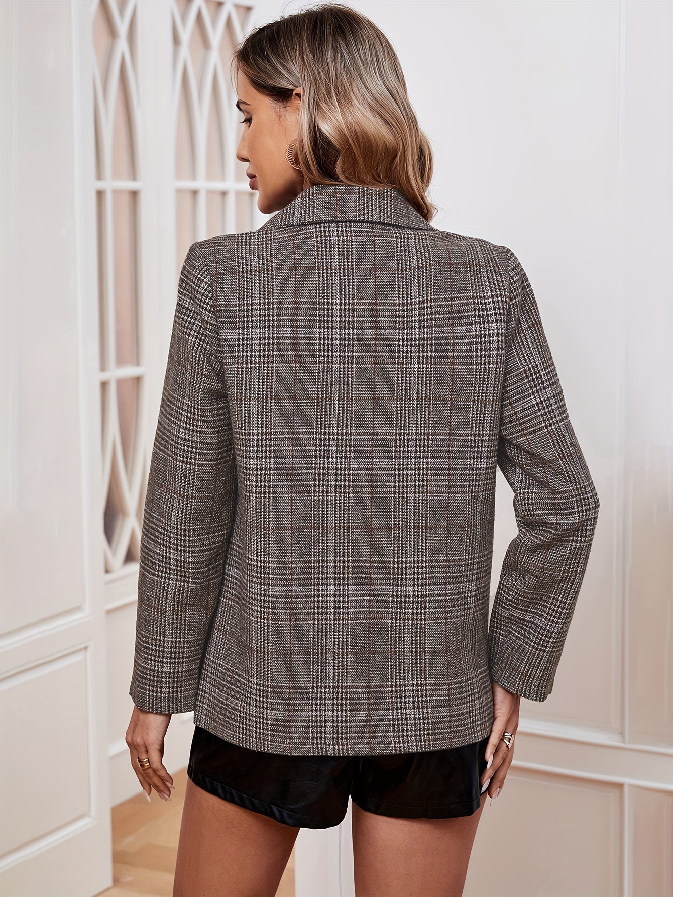 Blazer Donna Elegante in Tessuto a Quadri Vestibilità Classica