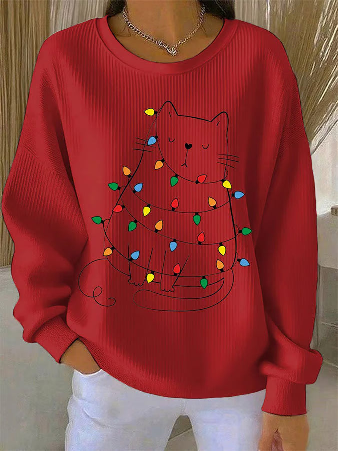 Maglione Donna in Maglia con Motivo Gatto Natale