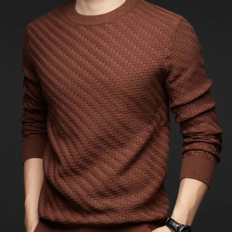 Maglione Uomo Girocollo con Motivo a Rilievo