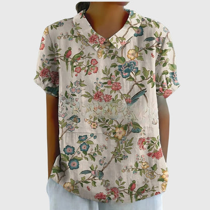 Blusa Donna con Colletto a Fiori Manica Corta