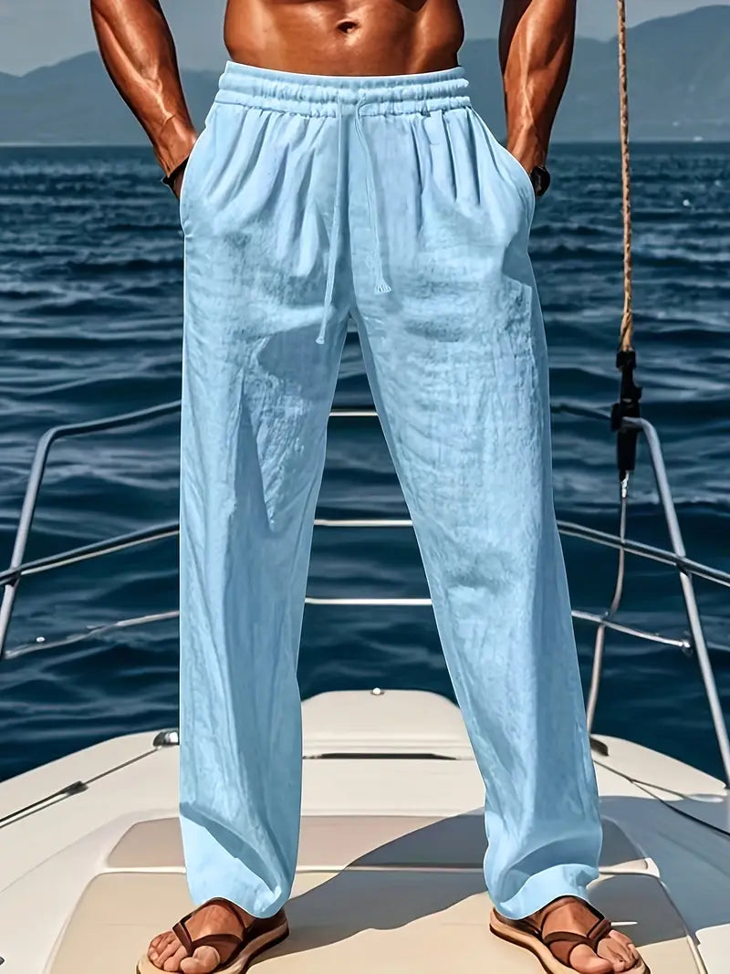 Pantaloni Lino Uomo Estivi Taglio Lungo