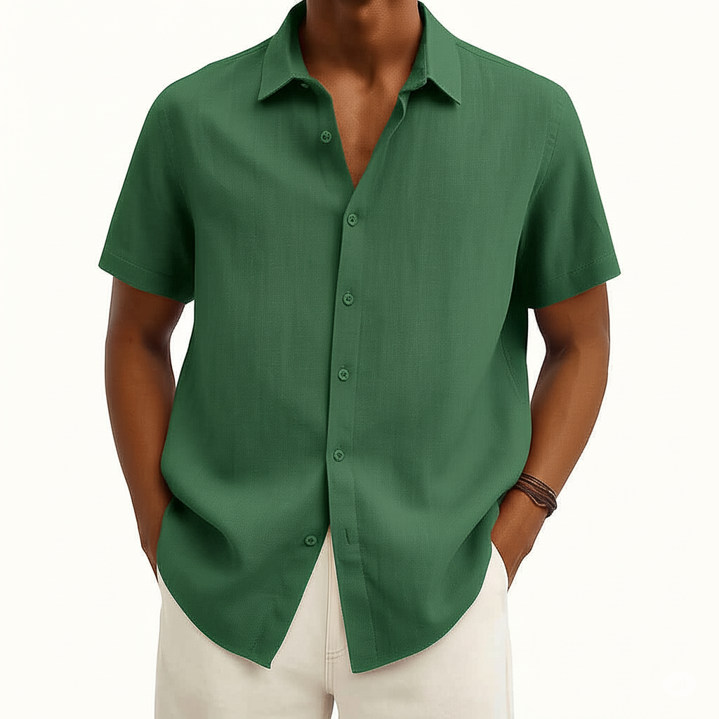 Camicia Uomo Manica Corta Colletto con Bottoni e Patta Frontale