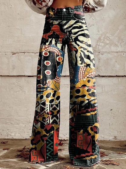 Pantaloni Donna in Viscosa Stampa Colorata Vestibilità Comoda