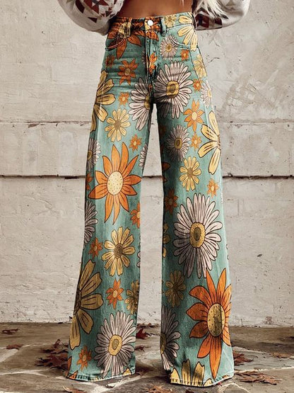 Pantaloni Donna in Viscosa Stampa Colorata Vestibilità Comoda