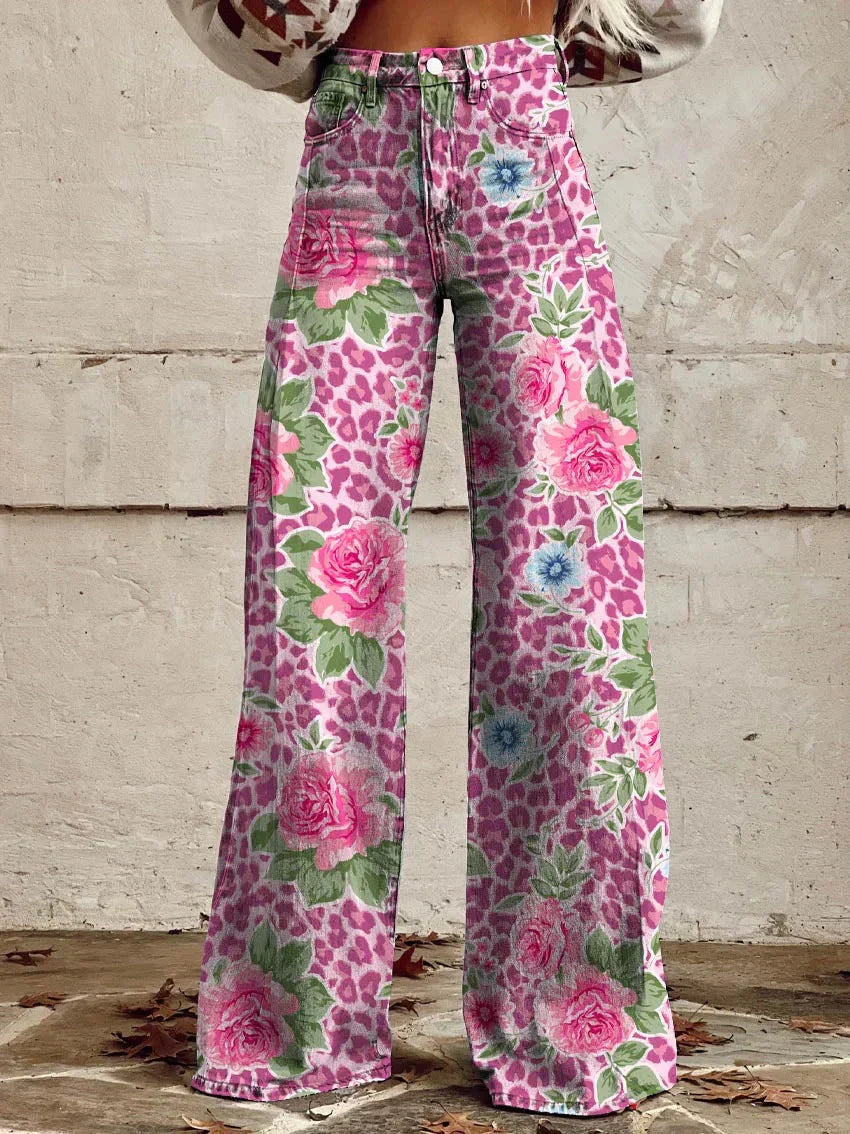 Pantaloni Donna in Viscosa Stampa Colorata Vestibilità Comoda