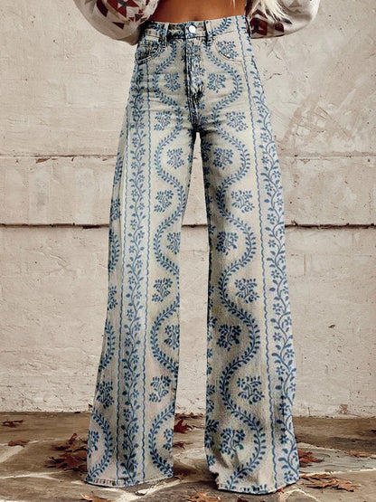 Pantaloni Donna in Viscosa Stampa Colorata Vestibilità Comoda