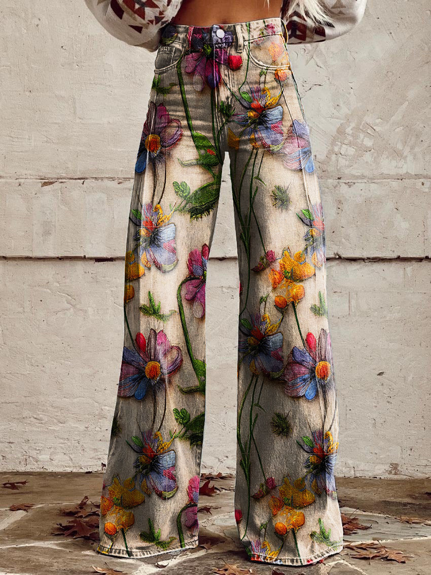 Pantaloni Donna in Viscosa Stampa Colorata Vestibilità Comoda - Brentozzi