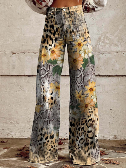 Pantaloni Donna in Viscosa Stampa Colorata Vestibilità Comoda