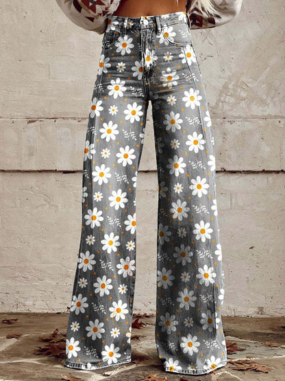 Pantaloni Donna in Viscosa Stampa Colorata Vestibilità Comoda