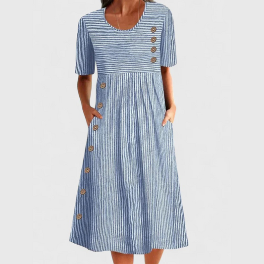 Abito Midi Donna a Righe con Bottoni Vestibilità Regular - Vesarelli