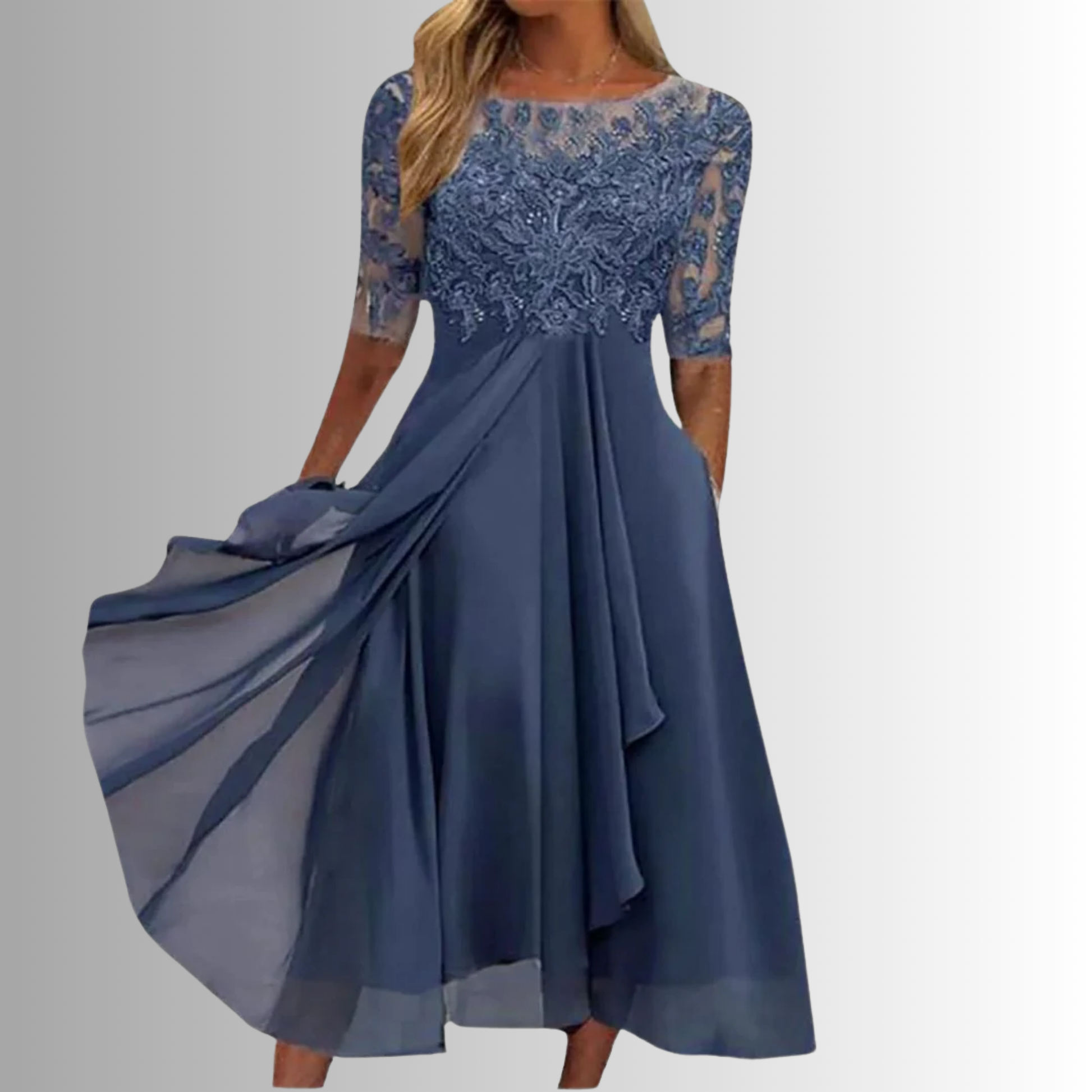Abito Donna in Pizzo Elegante Svasato Manica Lunga - Vesarelli