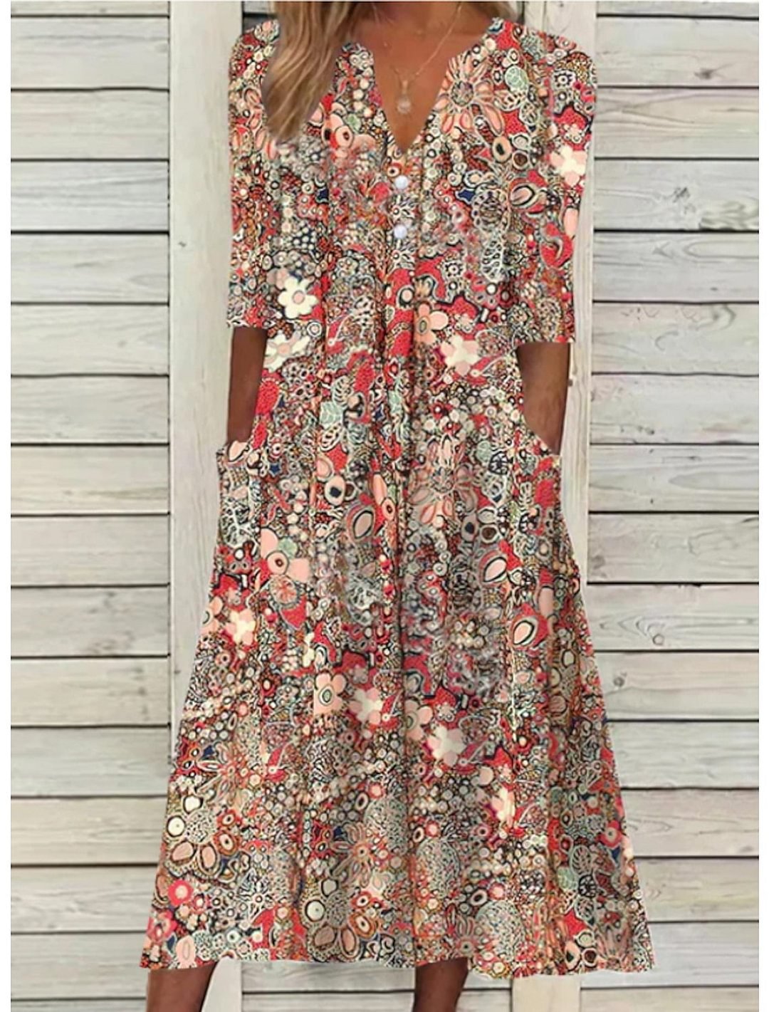 Abito Estivo Donna Scollo a V Copertura Pancia Vestibilità Chic - Vesarelli