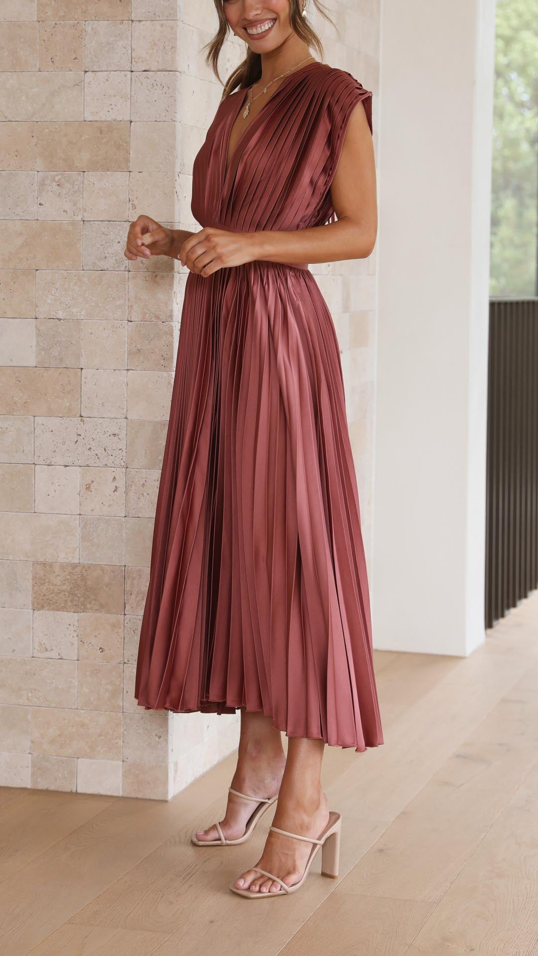 Abito Lungo Elegante Plissettato per Cerimonia - Vestito Lungo Estivo per Occasioni Speciali 4