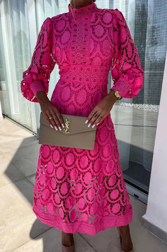 Abito Midi Donna in Pizzo Elegante Vestibilità Classica - Vesarelli