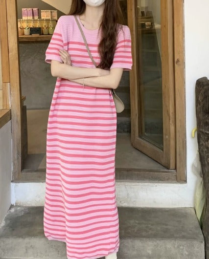 Abito Estivo Donna con Maglietta a Righe Casual - Vesarelli
