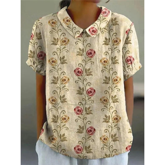 Blusa Donna Casual in Tessuto Fantasia Floreale Manica Corta Sbuffo - Brentozzi