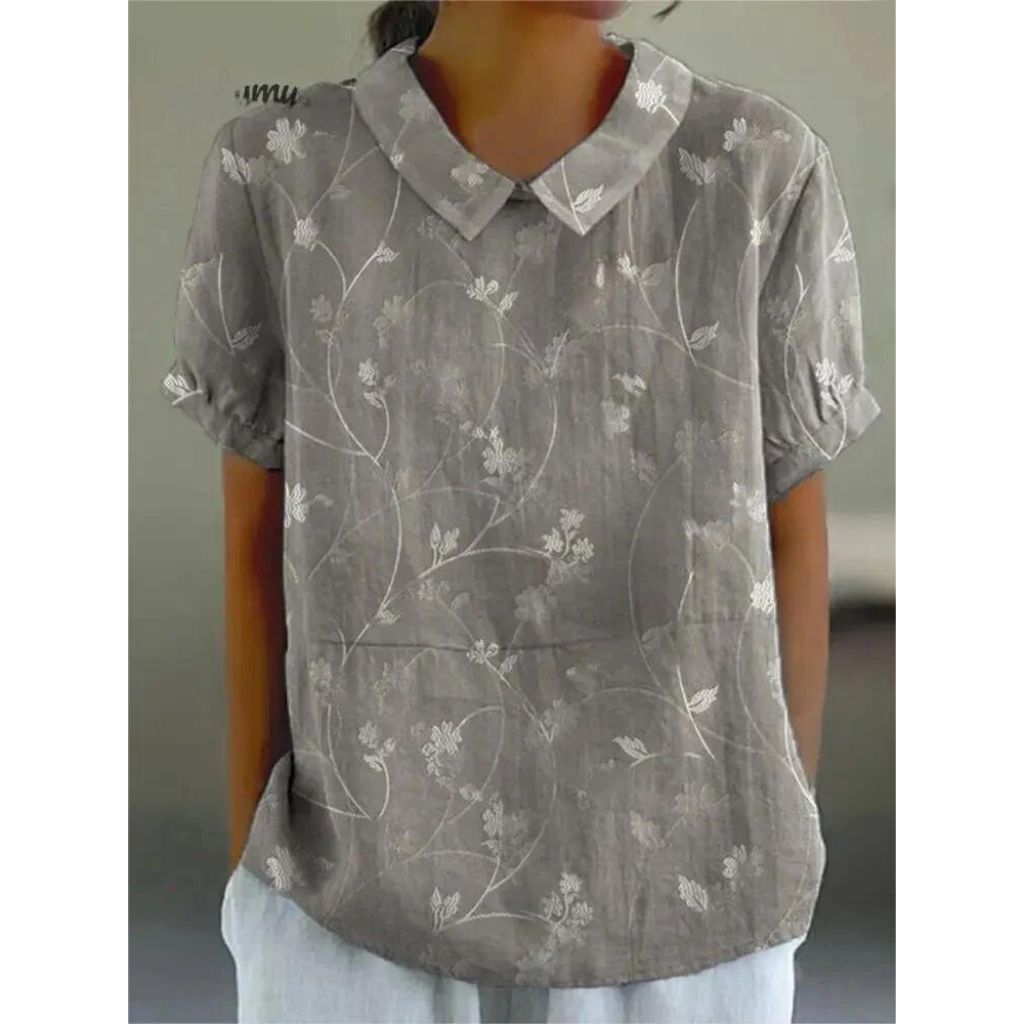 Blusa Donna Casual in Tessuto Fantasia Floreale Manica Corta Sbuffo