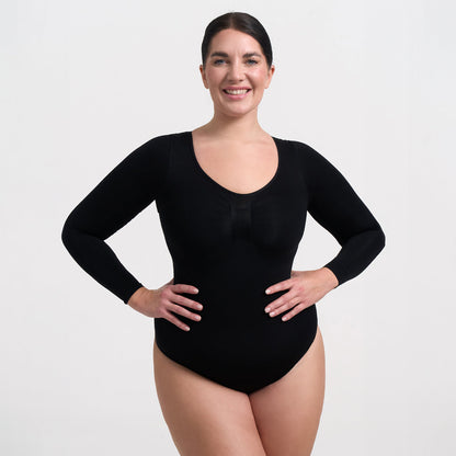 Body Donna Manica Lunga Tessuto Liscio Apertura Schiena