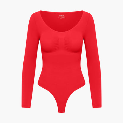 Body Donna Manica Lunga Tessuto Liscio Apertura Schiena