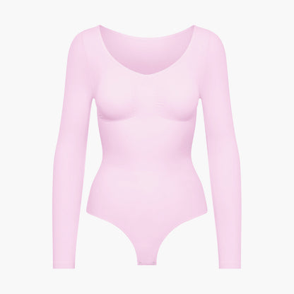 Body Donna Manica Lunga Tessuto Liscio Apertura Schiena