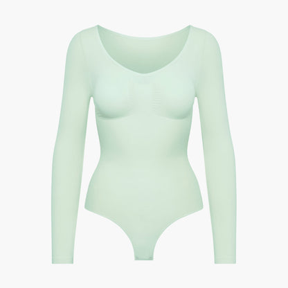 Body Donna Manica Lunga Tessuto Liscio Apertura Schiena
