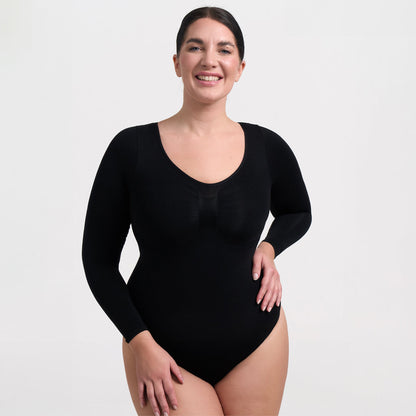 Body Donna Manica Lunga Tessuto Liscio Apertura Schiena