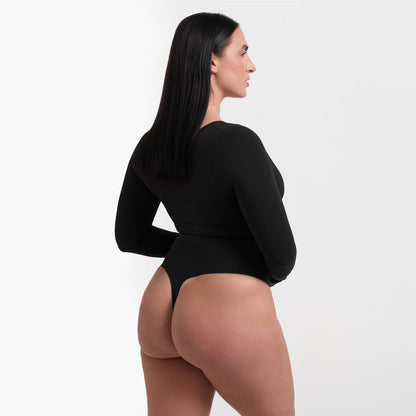 Body Donna Manica Lunga Tessuto Liscio Apertura Schiena