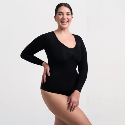 Body Donna Manica Lunga Tessuto Liscio Apertura Schiena