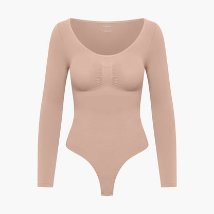 Body Donna Manica Lunga Tessuto Liscio Apertura Schiena