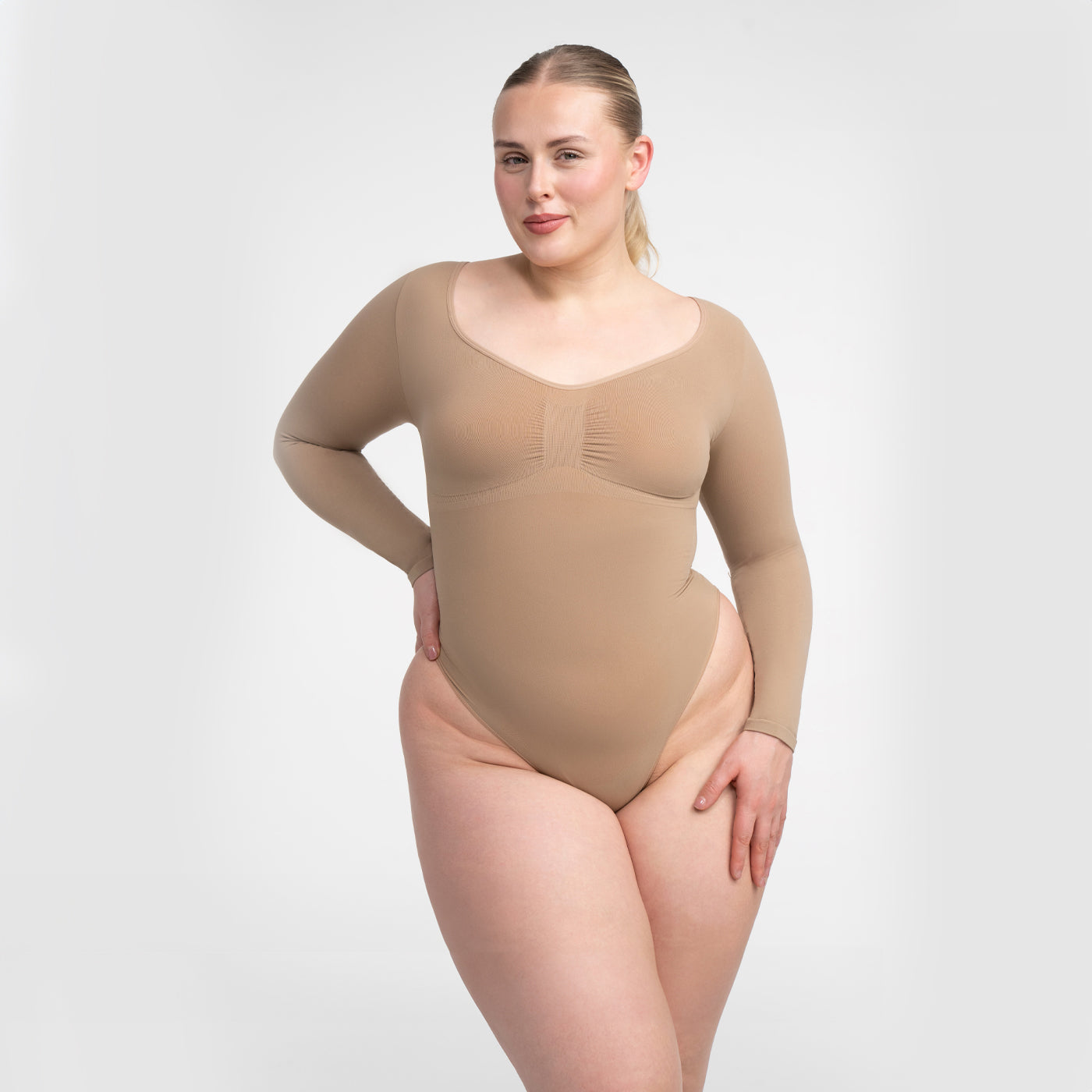 Body Donna Manica Lunga Tessuto Liscio Apertura Schiena
