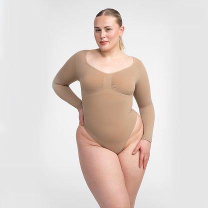 Body Donna Manica Lunga Tessuto Liscio Apertura Schiena