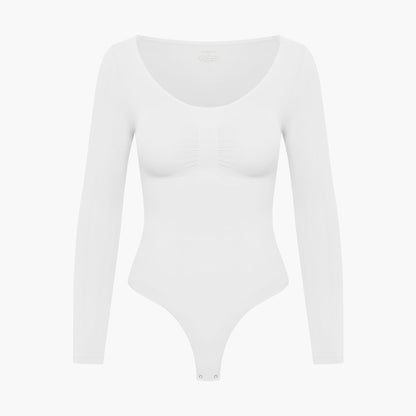 Body Donna Manica Lunga Tessuto Liscio Apertura Schiena