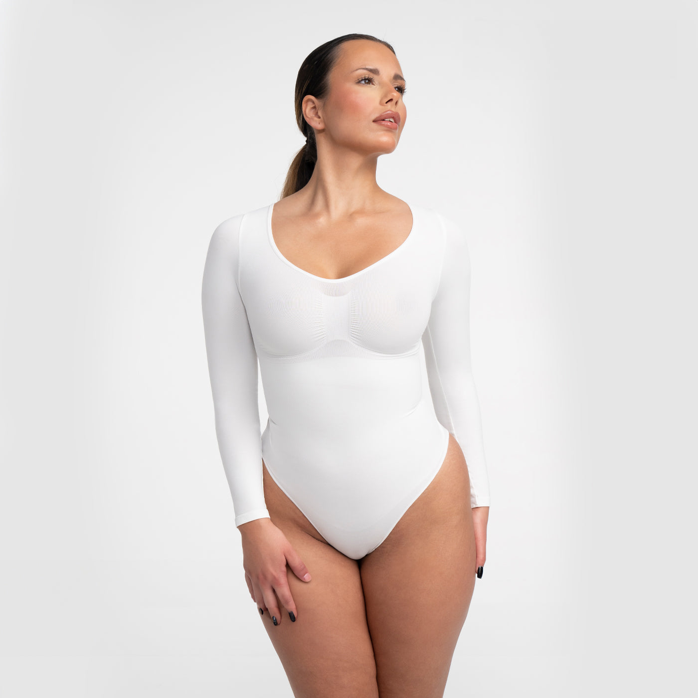 Body Donna Manica Lunga Tessuto Liscio Apertura Schiena