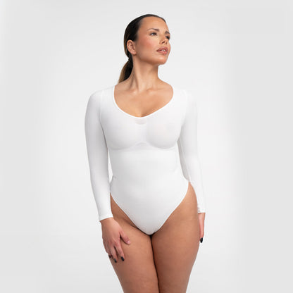 Body Donna Manica Lunga Tessuto Liscio Apertura Schiena