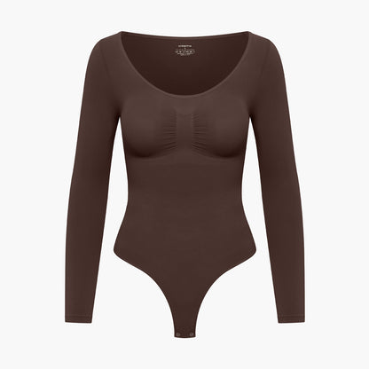 Body Donna Manica Lunga Tessuto Liscio Apertura Schiena