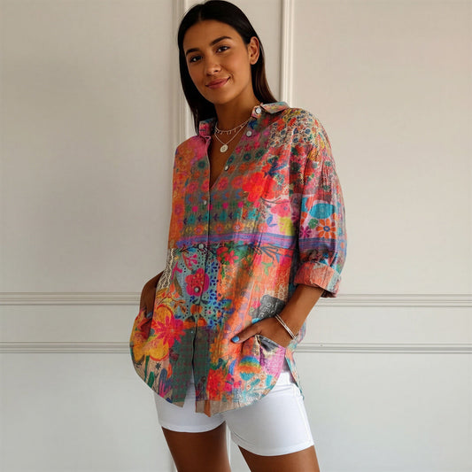 Camicetta Donna Floreale Manica Lunga Slim Fit - Vesarelli