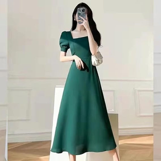 Abito Midi Donna Svasato Maniche Corte - Vesarelli