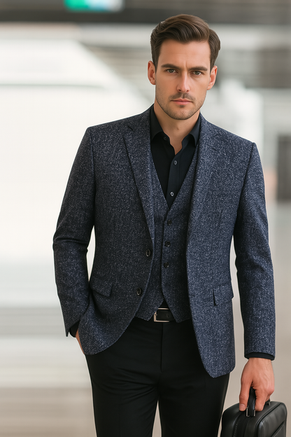 Aliv | Uomo Giacca Blazer Slim Primavera Blu Navy