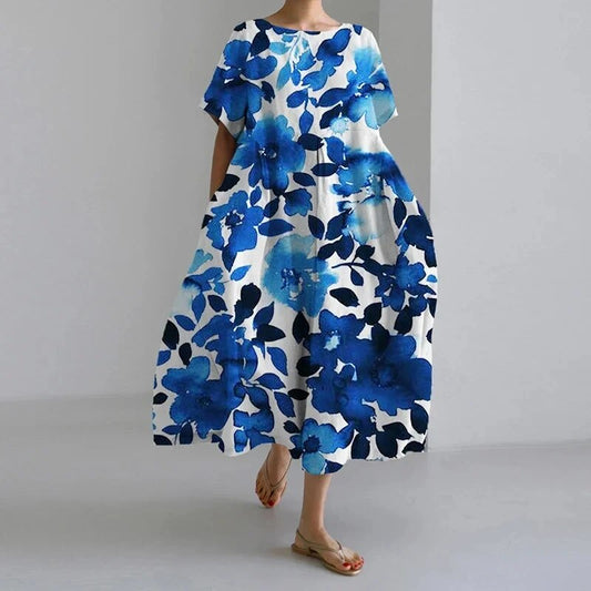 Abito Lungo Donna Cerimonia Fantasia Floreale Elegante - Vesarelli